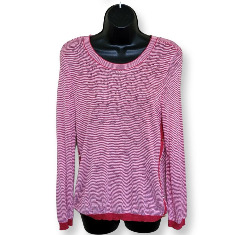 NWT C.D. Petites Red and White Knit Button Down Sweater (PM)